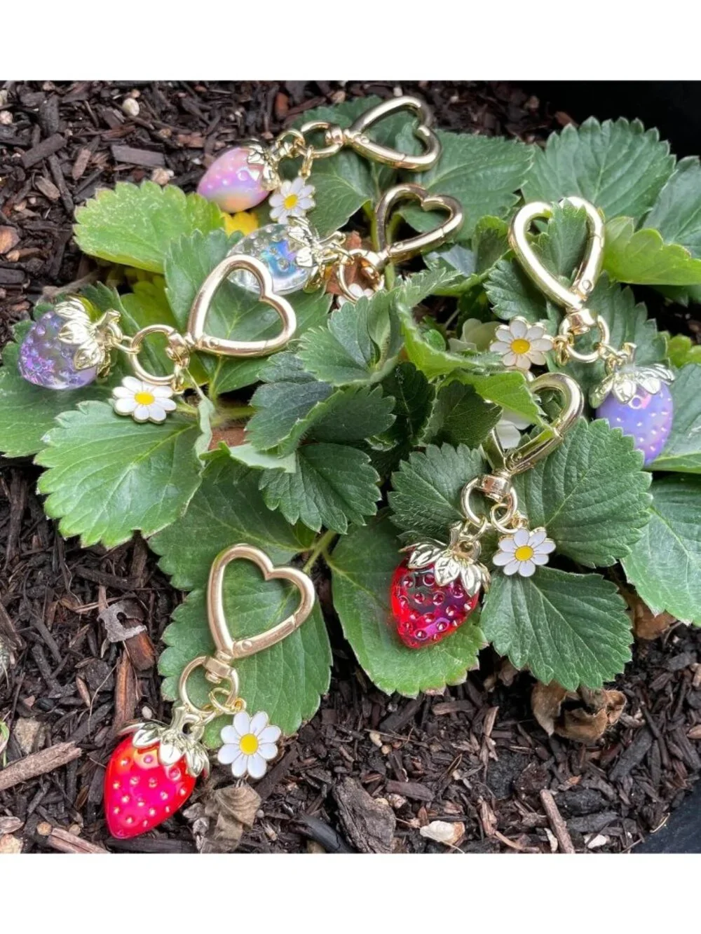 Adorable Strawberry Heart Keychain Bag Charm - Cute Purse Accessory for Women